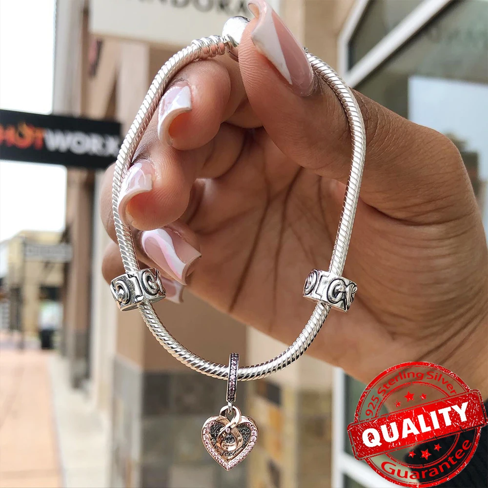 New Arrival 925 Sterling Silver Love You Mom Entwined Infinite Hearts Charm Fit Bracelet for Women Necklace DIY Jewelry