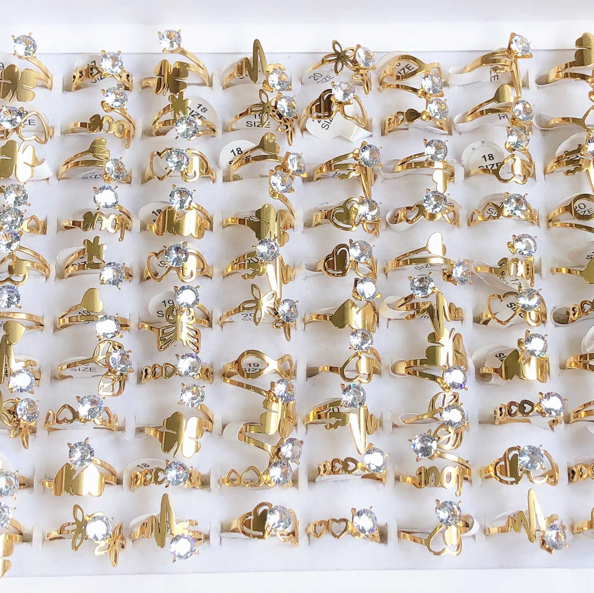 Anneaux de bande 30// Modèle à coupe plate mélangée avec un anneau en acier inoxydable zircon pour les bijoux de mariage pour hommes et femmes GIED GIED240105