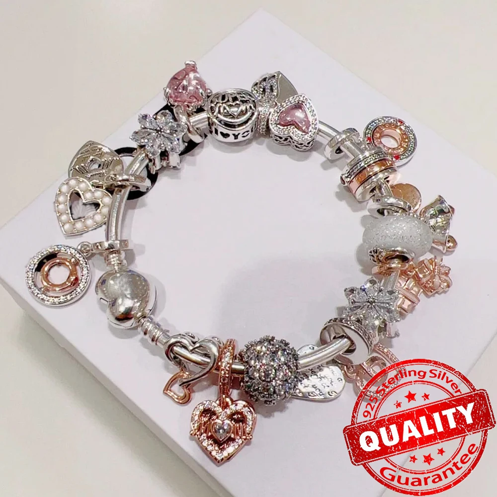 New Arrival 925 Sterling Silver Love You Mom Entwined Infinite Hearts Charm Fit Bracelet for Women Necklace DIY Jewelry