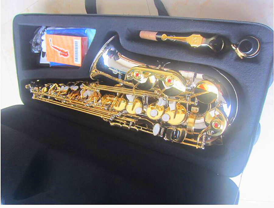 Saxofone júpiter jas1100sg alto eb, saxofone de latão banhado a prata, corpo dourado, instrumento musical, e-flat sax com estojo