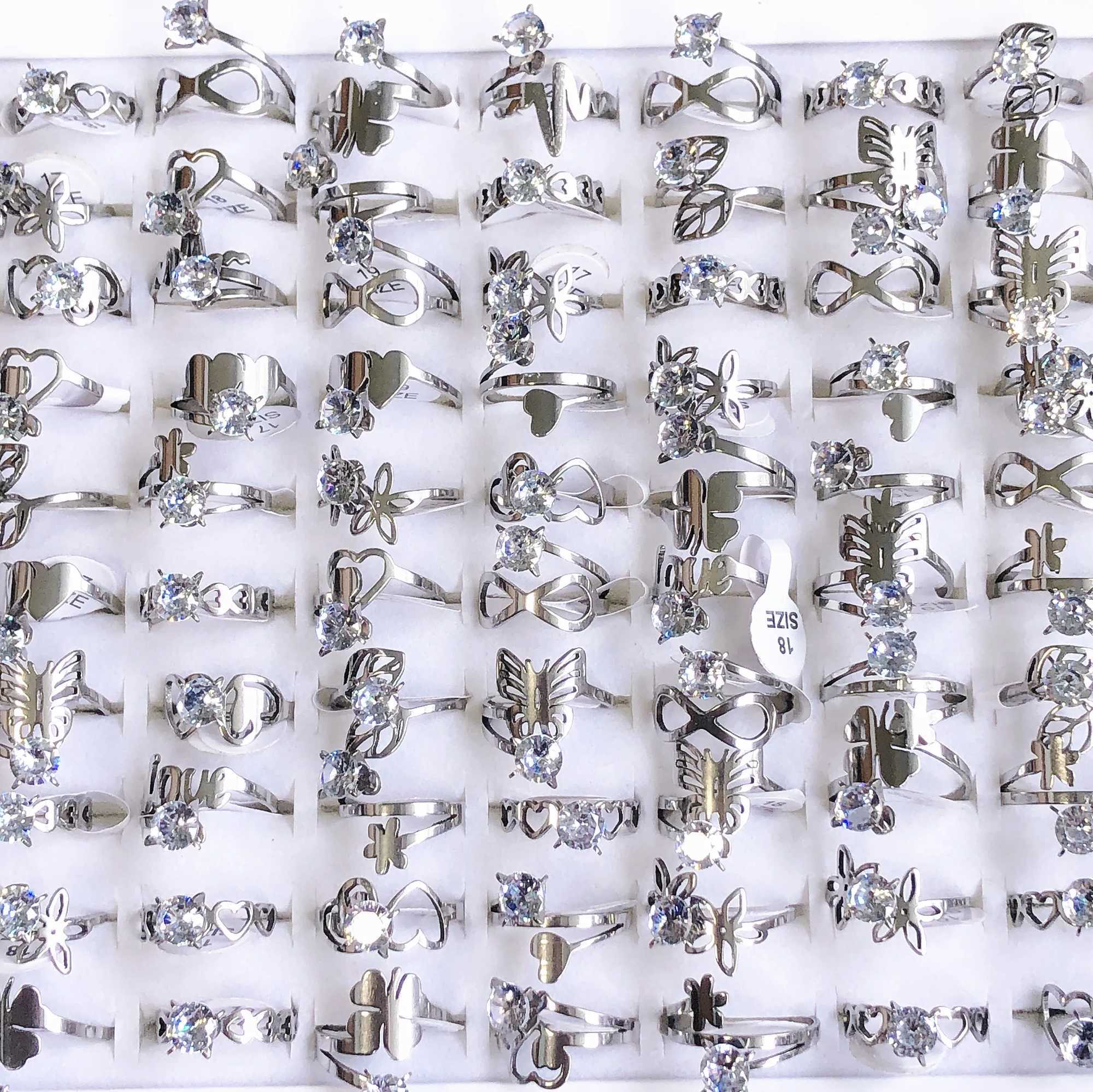 Anneaux de bande 30// Modèle à coupe plate mélangée avec un anneau en acier inoxydable zircon pour les bijoux de mariage pour hommes et femmes GIED GIED240105