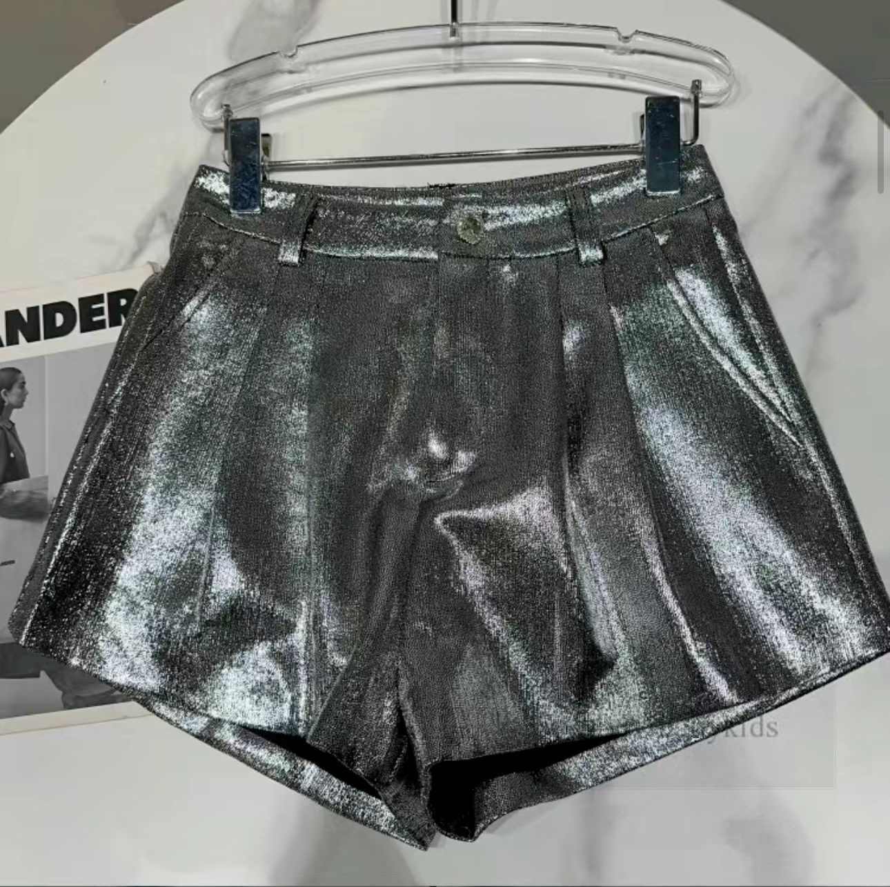 Shorts pour vieilles filles, grands enfants, métal liquide brillant, taille élastique, pantalons courts décontractés pour adolescents, printemps été 2024, Z6534