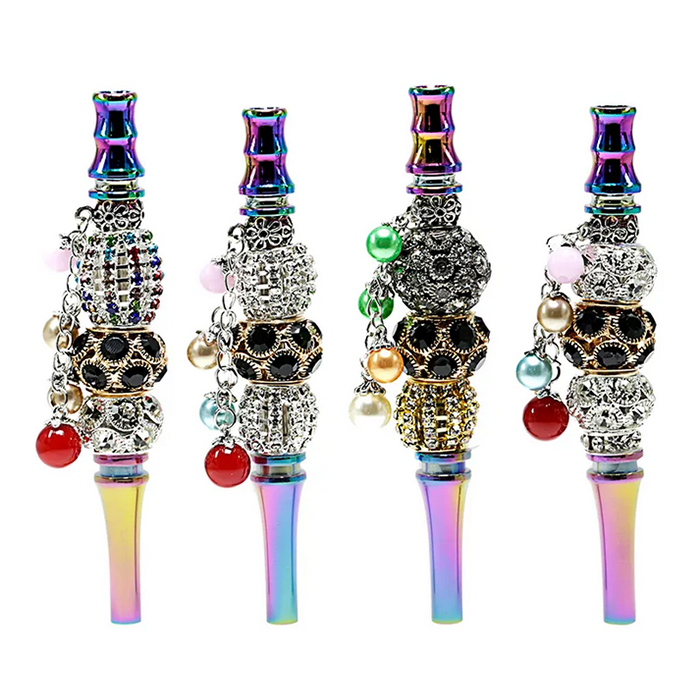 Pipes à main en métal coloré de 110 mm avec perle de diamant tuyau en alliage de zinc tube de fumée portable porte-cigarette aux herbes de tabac cadeau d'anniversaire de la fête des pères