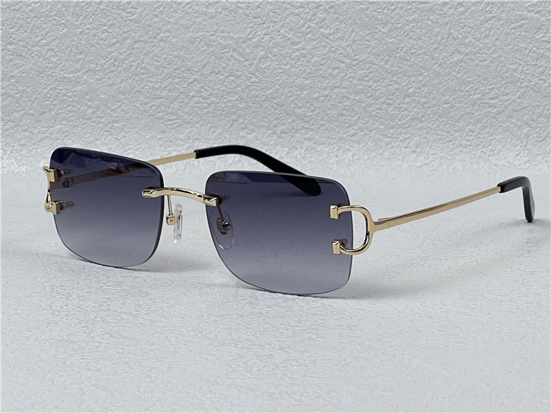 óculos de sol vintage C Men Design Design sem forma de moldura Eyewear UV400 lente de cor luz dourada 0104