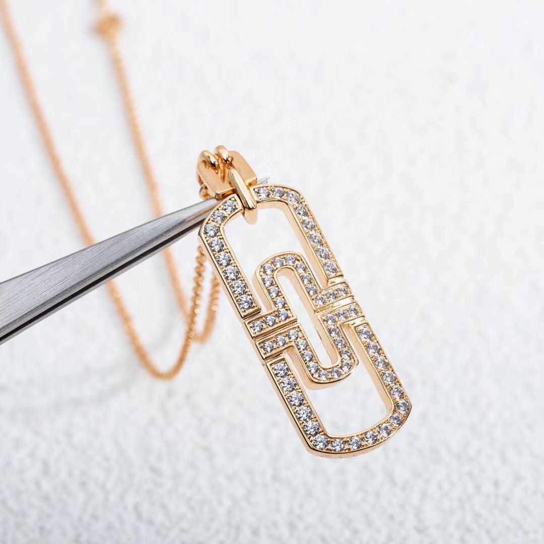 Bvlgaerri kolye kolyeleri baojia klip klip 925 saf gümüş kaplama 18k altın tam elmas Çin karakter içi boş yaka zinciri yüksek baskısı