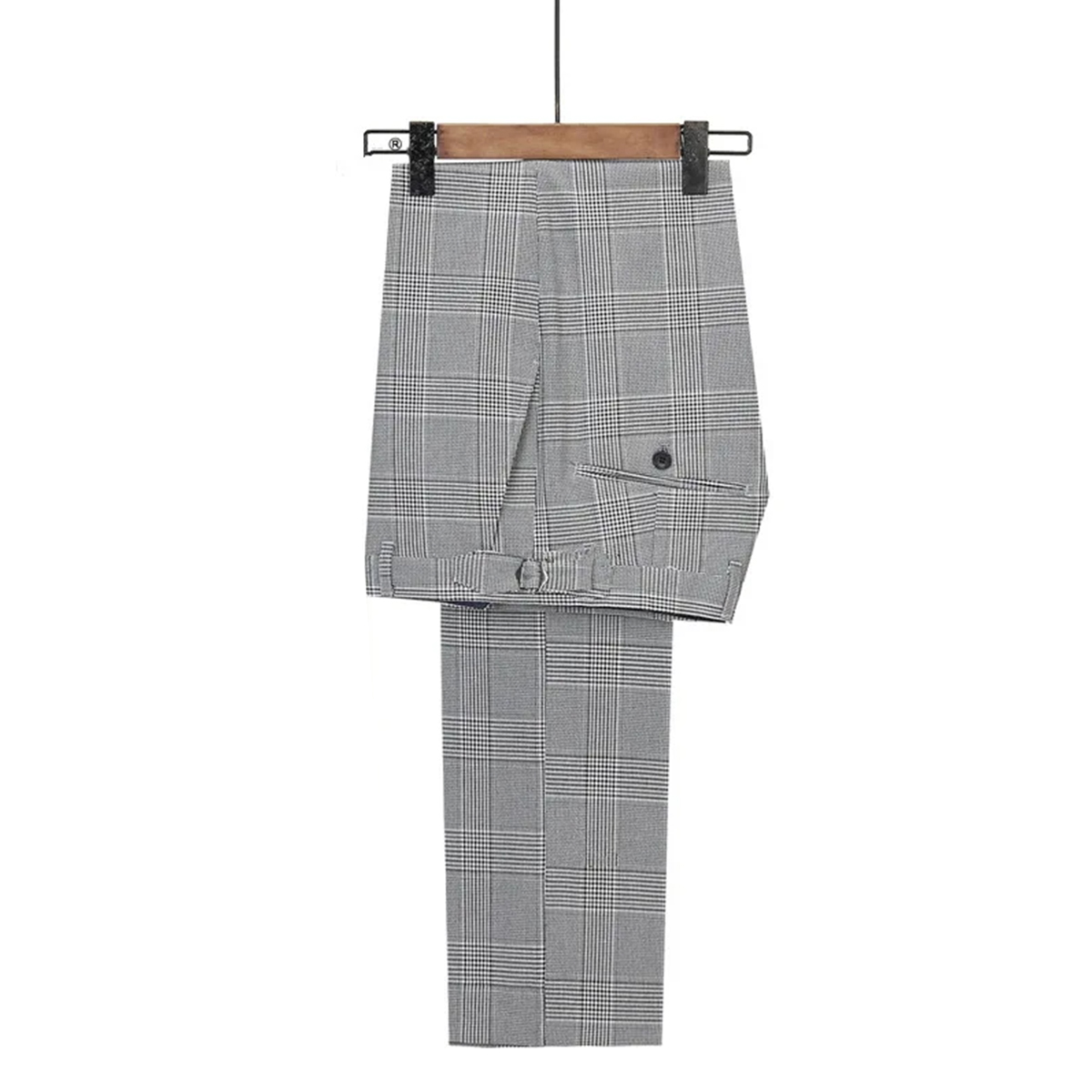 Gray Check Mens Wedding Tuxedos Double Breasted Slim Fit Pants Suits Formal Party Groom Wear 