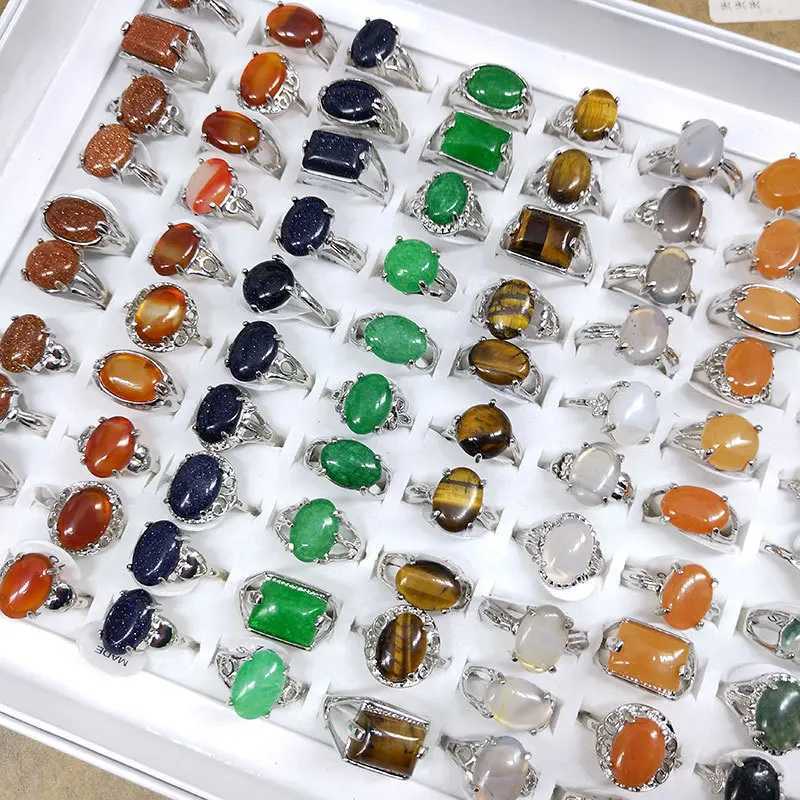 Bandringar Random Style Natural Stone Rings Mix and Match Bohemian Retro Crystal Women's Ring Finger Rings Party Wedding Jewelry Giftl240105