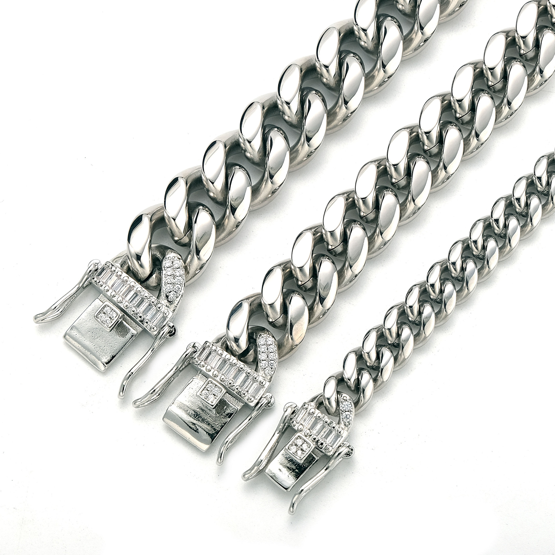 6mm-14mm Hip Hop Stainless Steel Miami Cuban Link Chain Necklace Full 5A Zircon Clasp 14K/18K Gold Plated Accessories Silver Jewelry Set