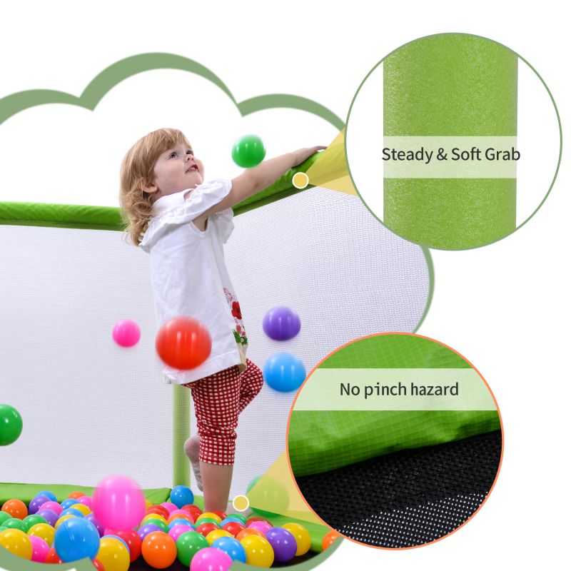 55'' Indoor Outdoor Kids Trampoline with Safety Net, Balls, and Basketball Hoop Perfect for Toddlers Ages 3-5 and Kids Ages 4-8