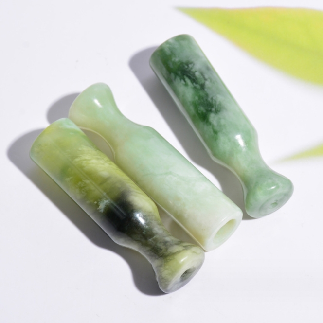 Cool Colorful Natural Jade Gemstones Pipes Tube One Hitter Portable Bong Herb Tobacco Smoking Cigarette Holder Handpipe Filter Mouthpiece Catcher Taster Bat Tips