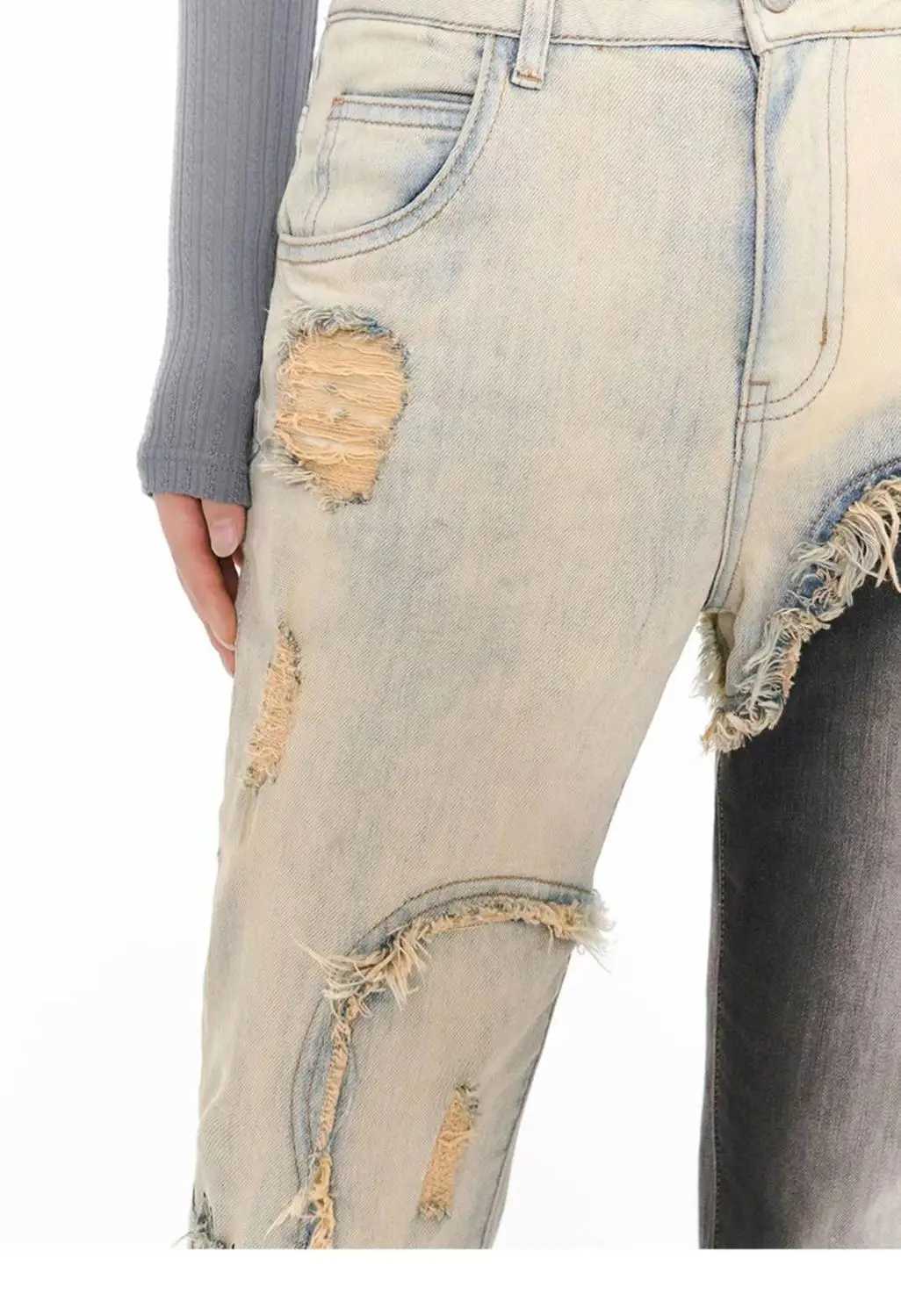Women's Jeans Hot Bell-bottoms Patchwork Embroidered Khaki Splash-Ink Jeans Women's Spring Autumn High Waist Loose Straight Retro Trousers InsL240105