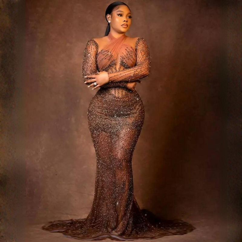 Aso Ebi Robe de bal grande taille pour occasions spéciales, style sirène plissée en tulle et dentelle, robe de soirée élégante, robe de fête d'anniversaire pour femmes africaines noires et filles NL373