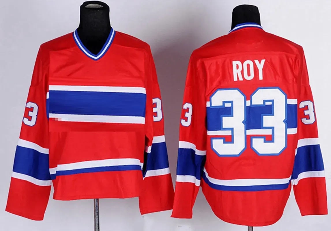 Vintage Hockey Jerseys 4 Jean Beliveau 9 Maur 10 Guy Lafleur 29 Ken Dryden 33 Patrick Roy Retro Classic Jersey Red White Stitched Shirts