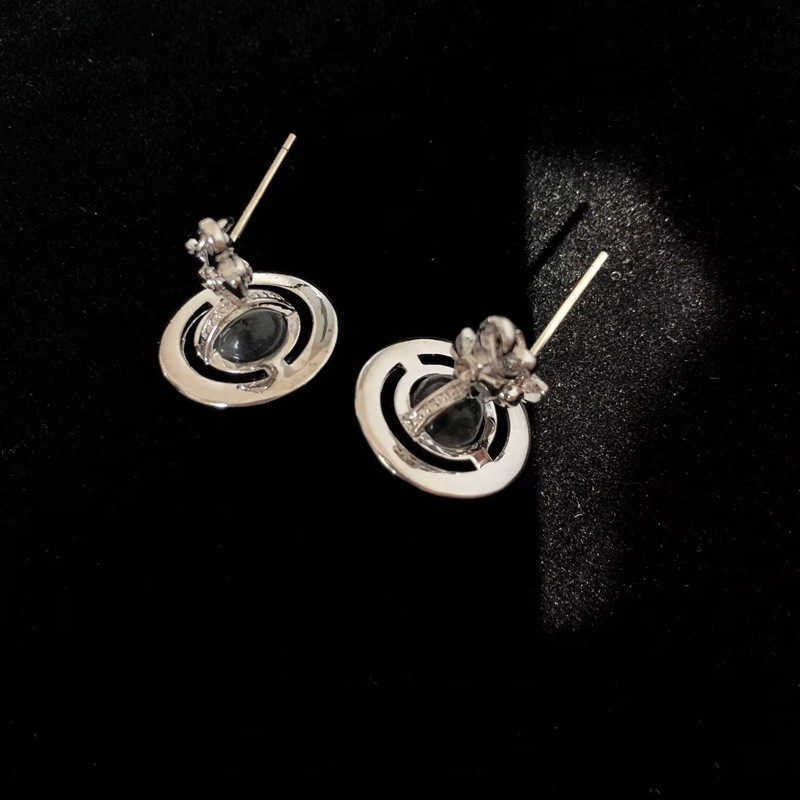 Stud Earrings Western Empress Dowager Silver Saturn Water Drops Long Sparkling Diamond Crystal Ear Studs Clip Two Wear Style Fashion for Women Jewelry Bqll