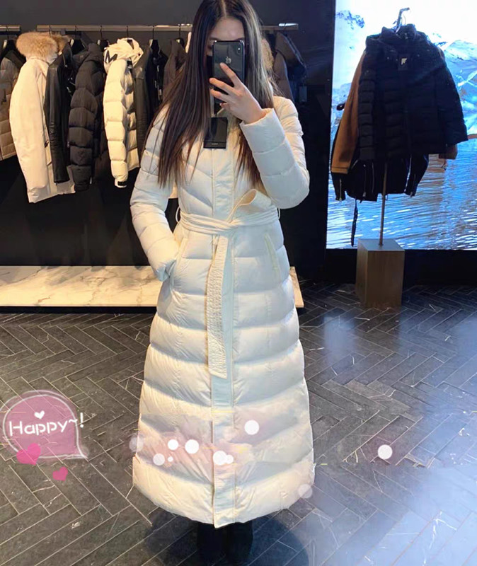 2023 Autumn Winter Women's White Duck Down Parkas Jackets Zipper Hooded Belt Drawstring Woman's Slim Long Coats MGW003