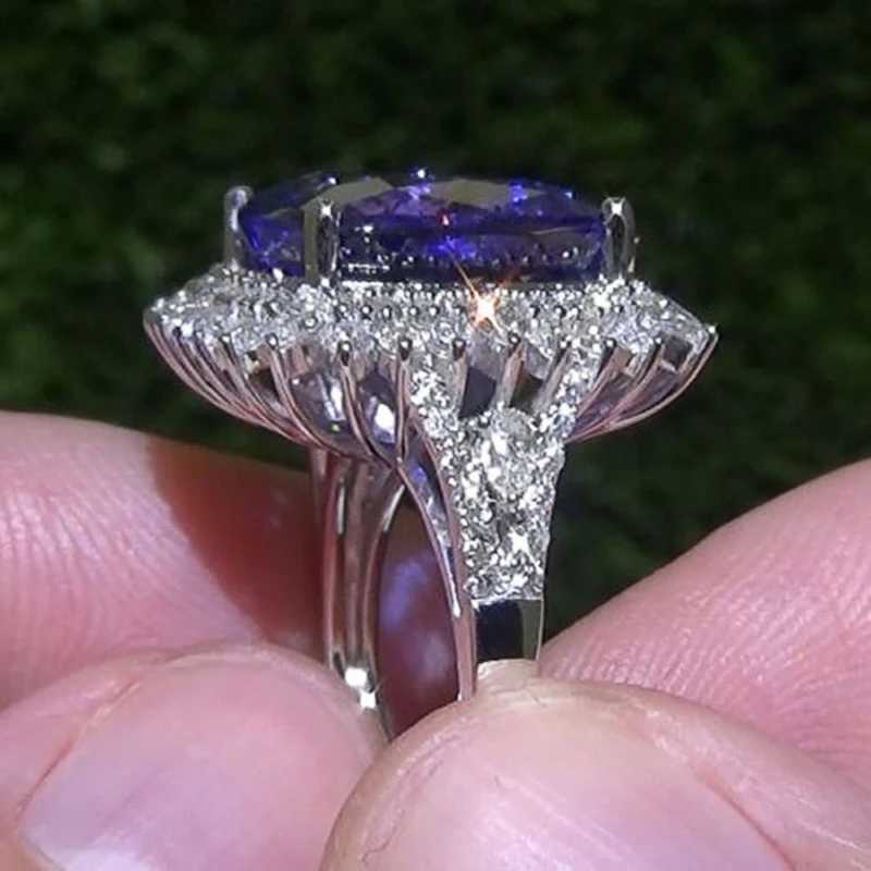Pierścienie zespołu huitan wspaniały niebieski sześcien cyrkonia pierścionek kobiet w rocznicy ślubu akcesoria palec genialne damskie pierścionek modne biżuterię240105