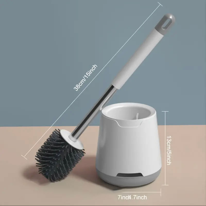 Gemakkelijk schoon te maken toiletborstel en houderset Verbeterd ontwerp Afgeronde handgreep Wandmontage Siliconen toiletborstels met voet HZ0093