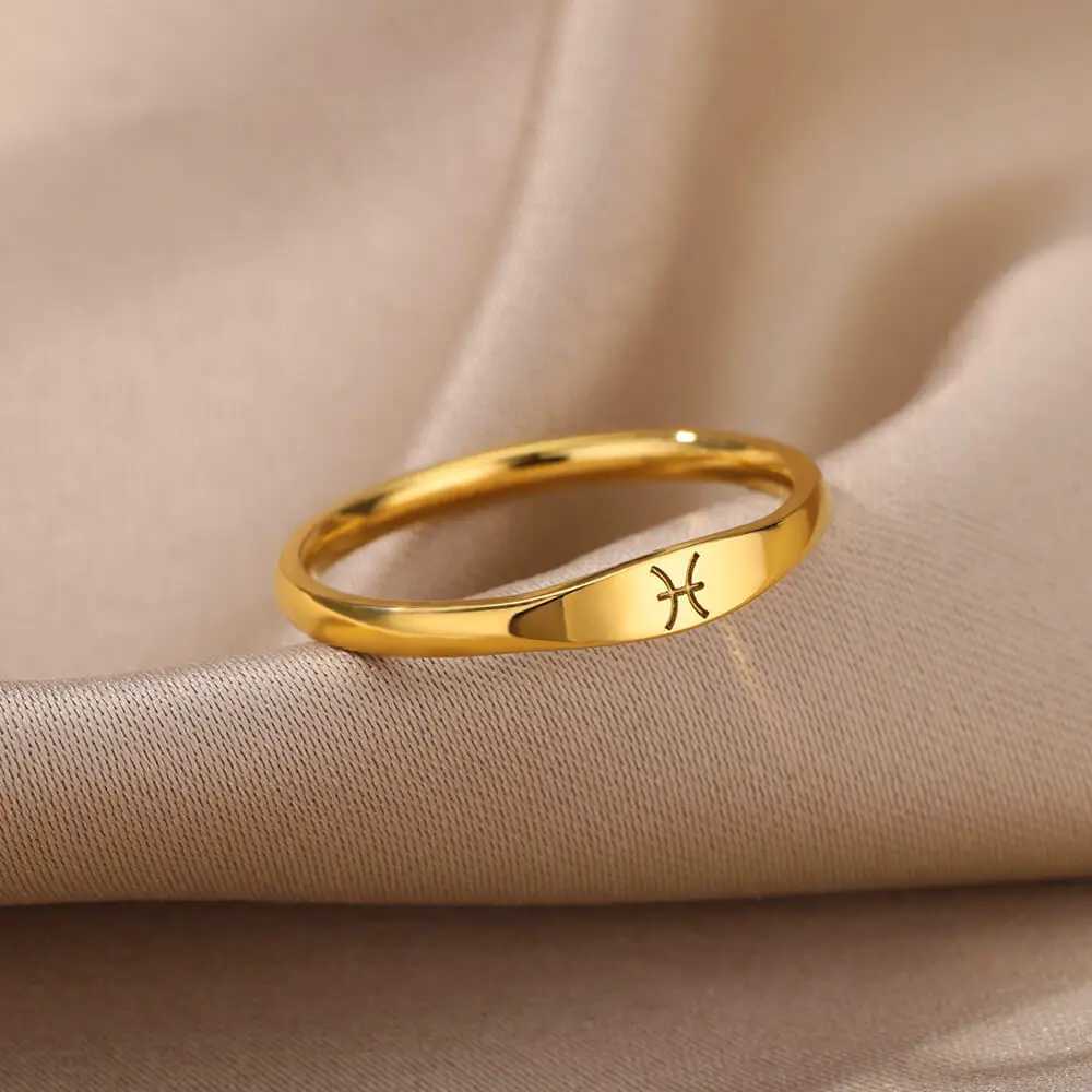 Bandringen 12 sterrenbeelden Zodiac ringen voor vrouwelijke mannen esthetische goud vergulde roesters stalen ring bruiloft sieraden verjaardag beste cadeau baguel240105