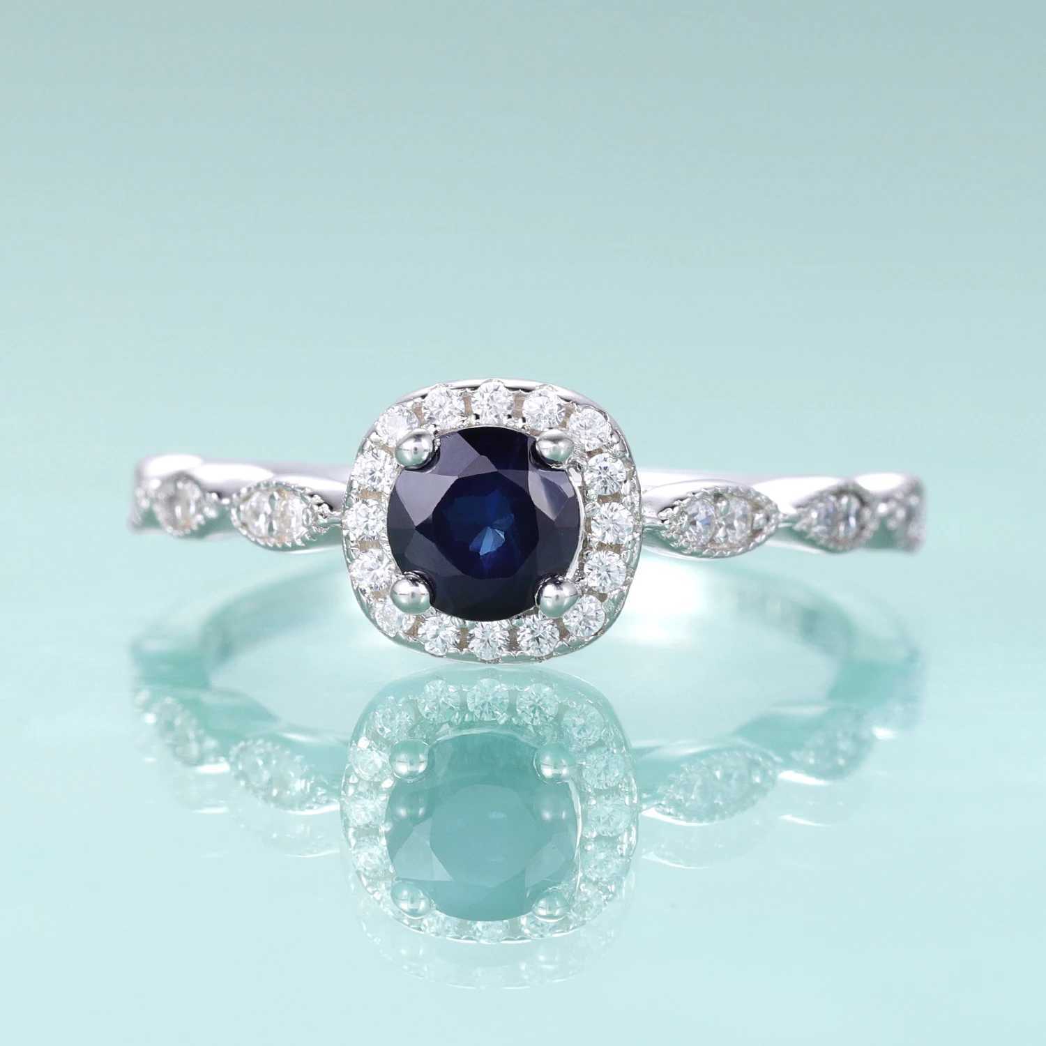 Anelli di banda Gem's Ballet 925 Sterling Sterling Vintage Bridal Ring Blue Sapphire Cluster Encings Anelli di fidanzamento a settembre Birthstonel240105