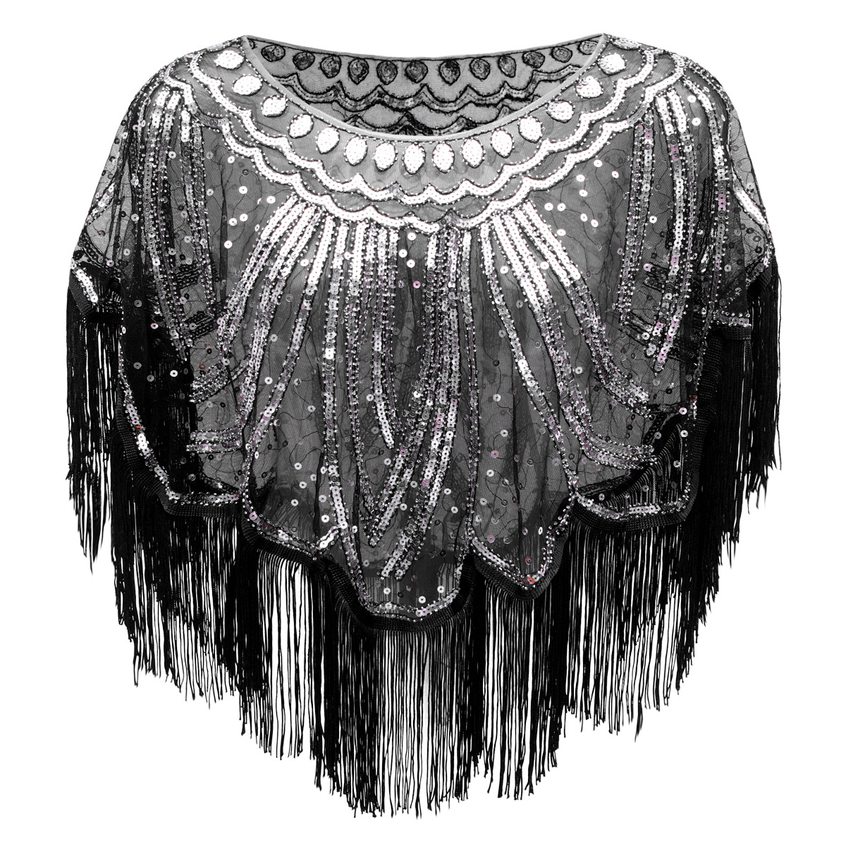 Europeiska och amerikanska 1920 -talets retro aftonklänning Tassel Sequin Shawl Ball Dress Outer Cape Cape Women's Top