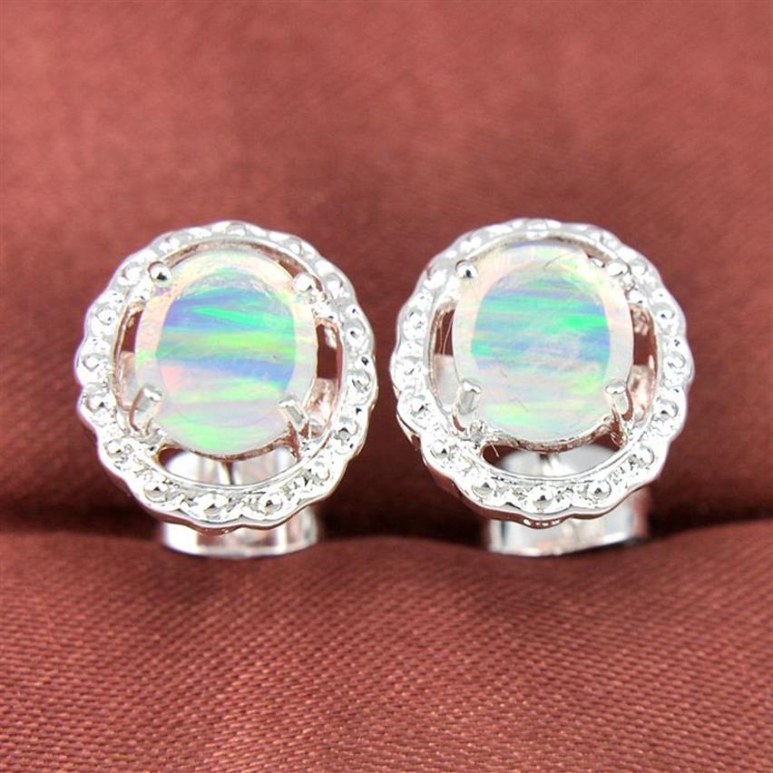 Ganze 3 Paar Mutter Geschenk Weiß Oval Feueropal Kristall Edelstein 925 Sterling Silber vergoldet USA Ohrstecker Hochzeit Ohrringe286v