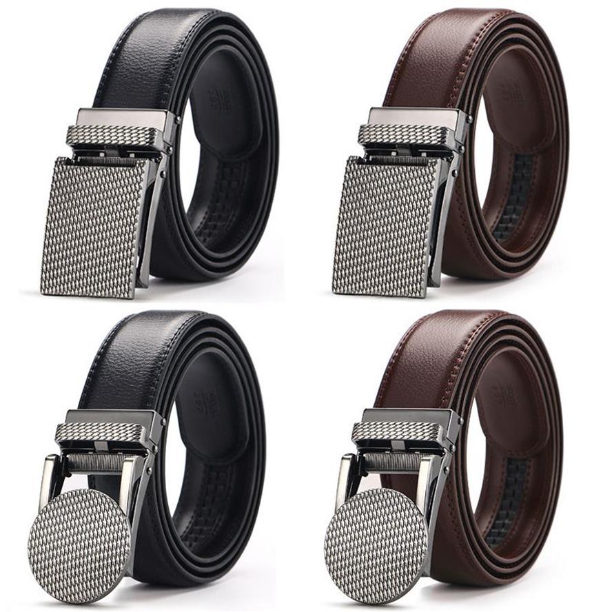 Cetiri Men's Ratchet Klicka på äkta läderklänningsbälte för män Jeans Holeless Automatic Sliding Spuckle Black Brown Belts Cin C312I