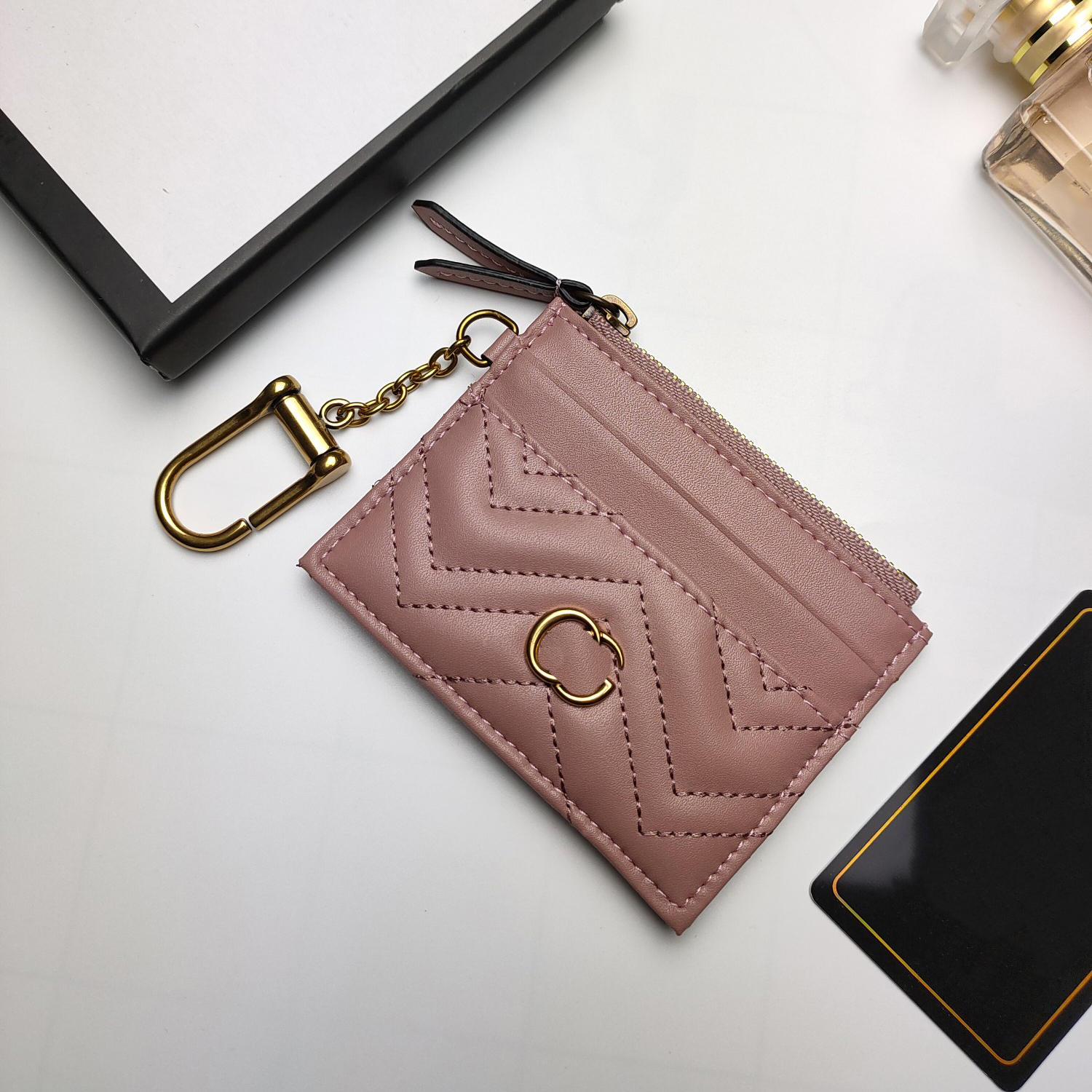 2024 neue Kartenhalter 10A Top -Qualität -Designer Marmont Keychain Brieftasche Geldbörsen Brieftasche Mode Mini Echtes Ledermünzen Geldbörsen Taschenschlüsselbeutel Brieftaschen Flip Flip