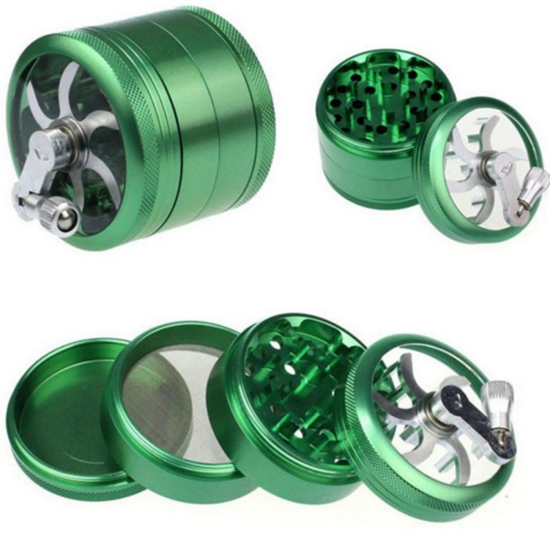 Smoking Pipes Hot 40mm zinc alloy smoke grinder with 4-layer hand cranked metal grinder belt