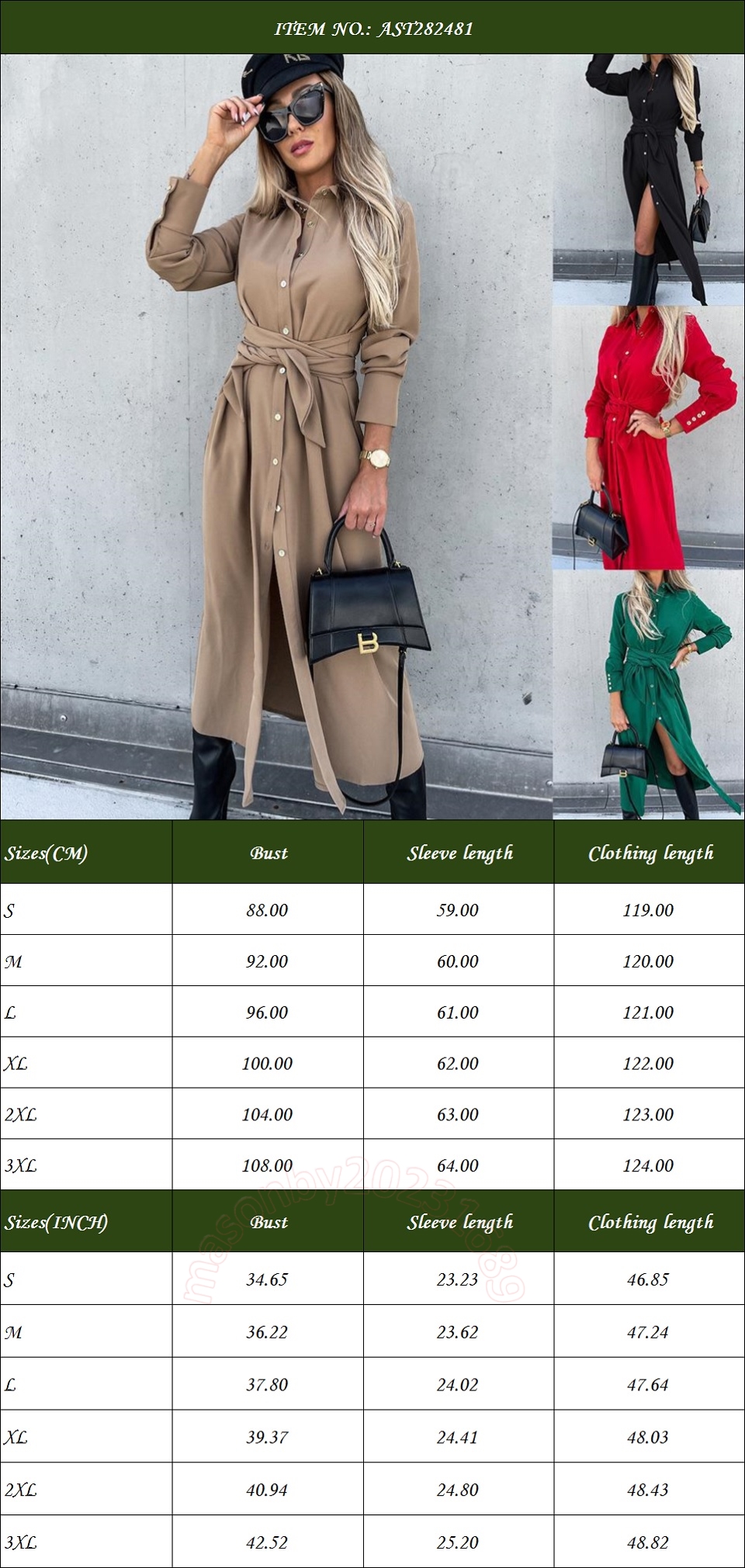 Modisches und elegantes europäisches und amerikanisches einfarbiges Cardigan-Langarmkleid für Damen mit übergroßem Swing-Rock, geeignet für Pendelatmosphäre