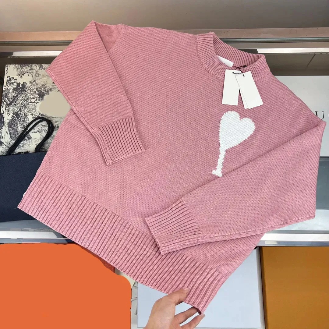 Designer-Unisex-Amis-Pullover für Männer und Frauen, koreanische Mode, ein Herzmuster, Rundhalsausschnitt, Strickwaren, Sweatshirts, Luxusmarke, Liebhaber, A-Linie, kleiner roter Herzpullover