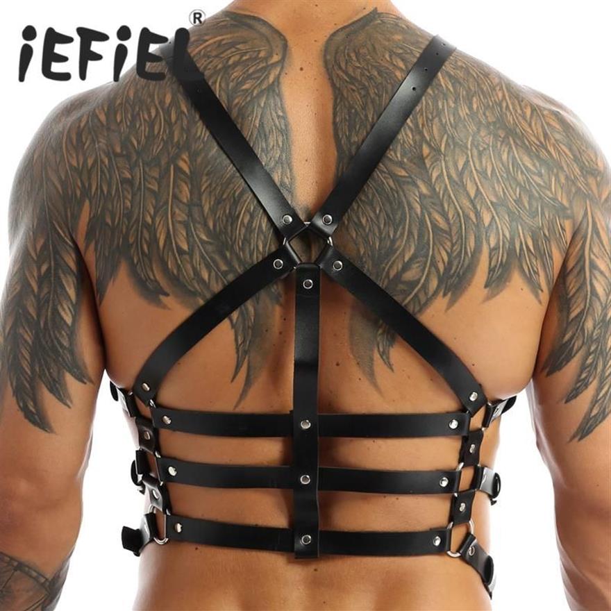 Ceintures Hommes Discothèque Sexy Party Body Harnais Boucle PU Cuir Punk Gothique Métal O-Ring Haler Épaule Belt263f