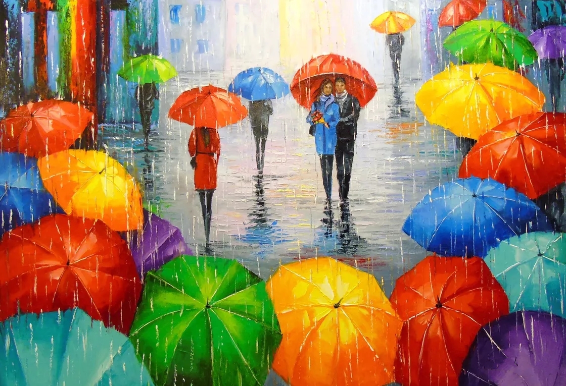 Contemporary Fine Arts Street Scene Oil Painting Landscape Melody of the Rain Canvas Wall Paintings Reproduction for Study Room,Living Room Decor Hand Painted