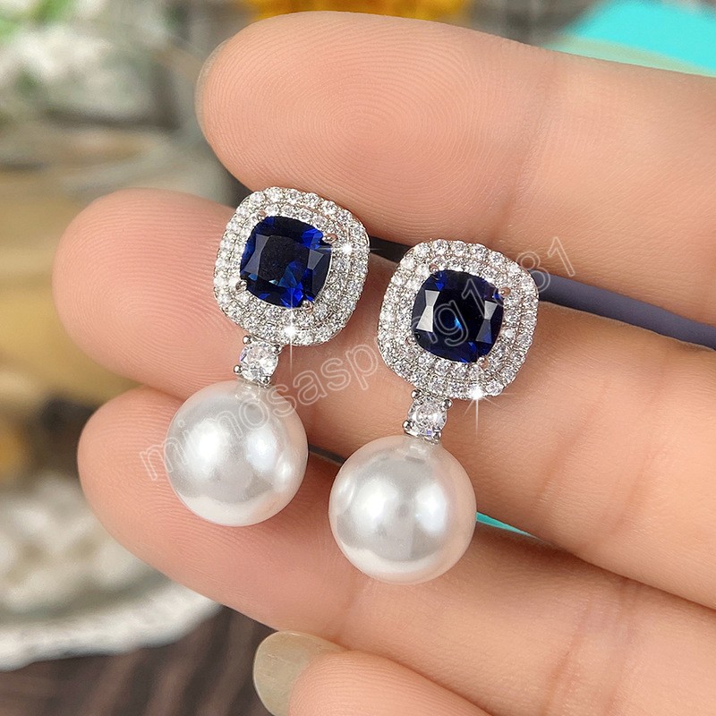 Magnifiques boucles d'oreilles en zircone cubique bleue pour femmes, bijoux d'oreille élégants, pour fiançailles, fête de mariage, tempérament