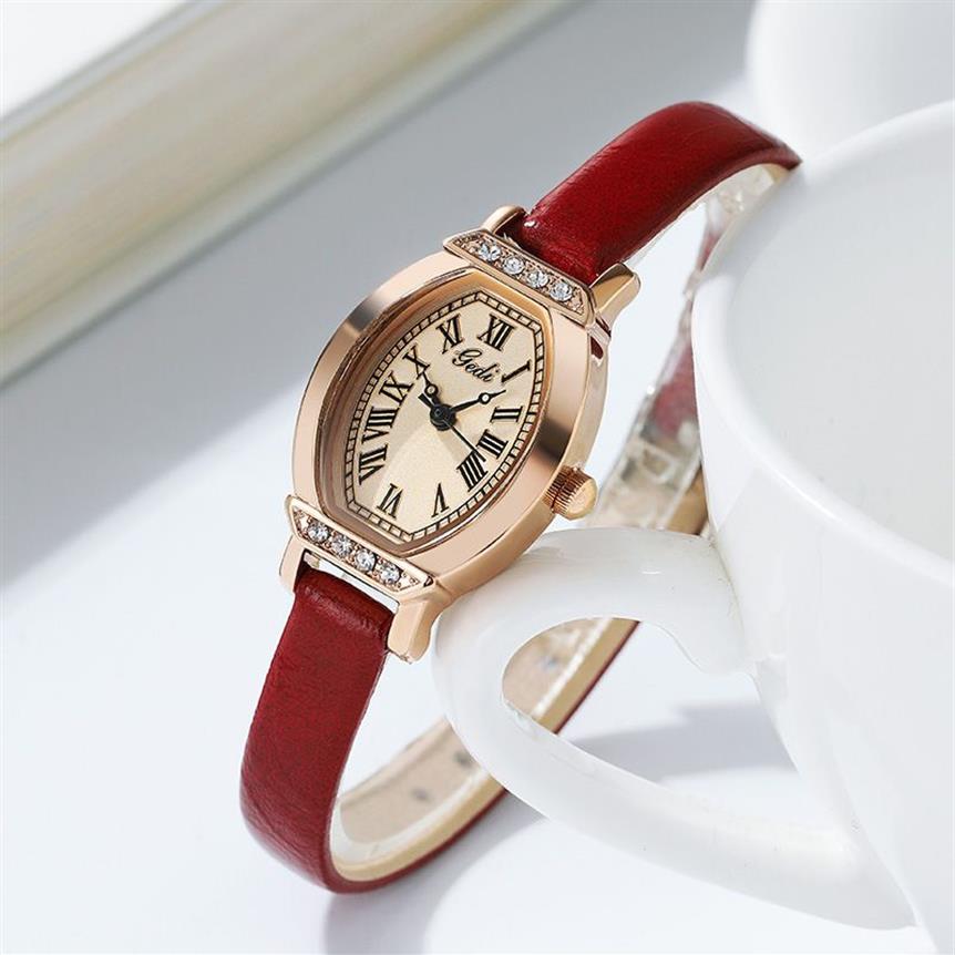 Caijiamin- Diamond New Ladies Watch 20mmレトロバレルシェルクォーツ時計学生ニッチローマ文学気質古い腕時計274o