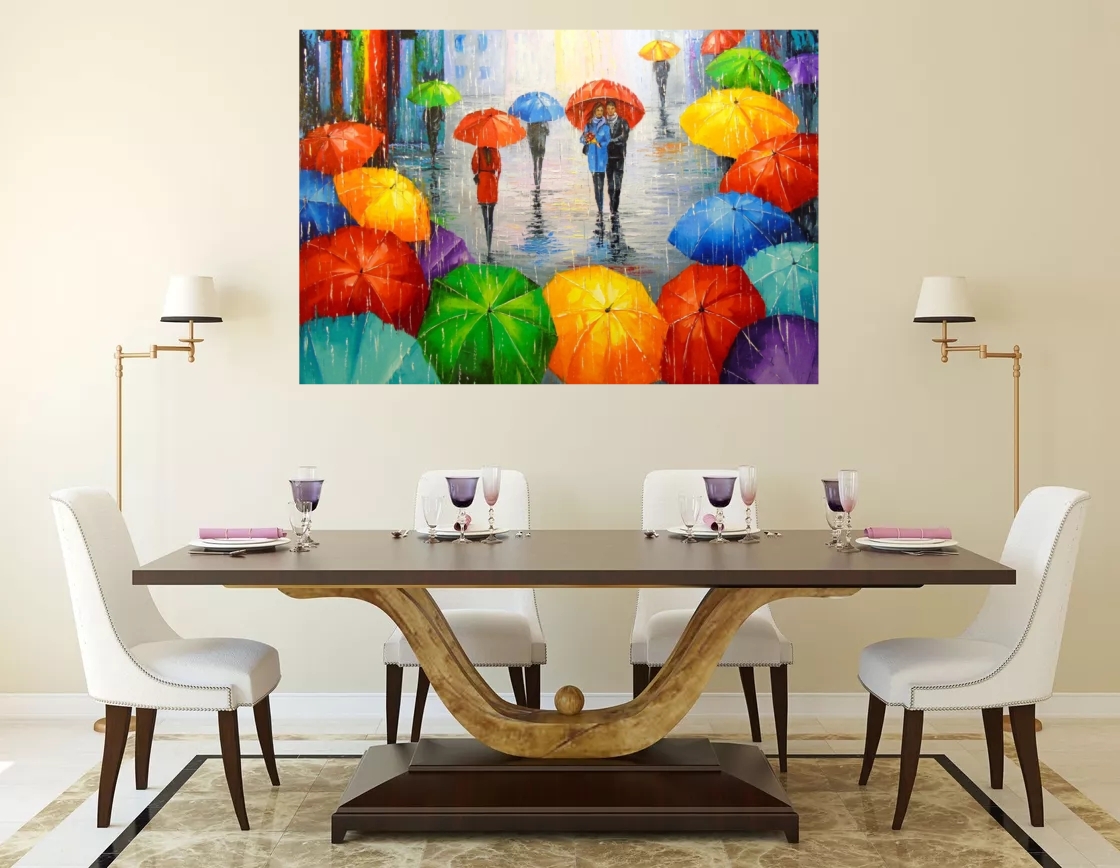 Contemporary Fine Arts Street Scene Oil Painting Landscape Melody of the Rain Canvas Wall Paintings Reproduction for Study Room,Living Room Decor Hand Painted