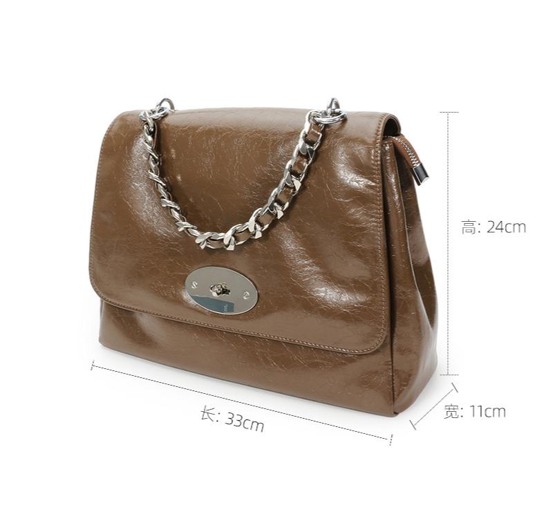 2023 Autumn/Winter New Bag Genuine Leather Women's Bag Fashionable Casual One Shoulder Crossbody Chain Postman Bag Elegant Commuter Bag black