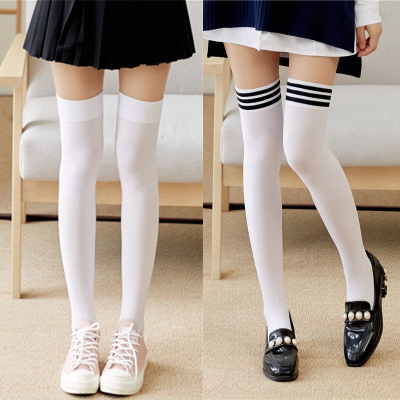 Сексуальные теплые черные, белые однотонные длинные носки, женские чулки выше колена, чулки в стиле Лолиты, женские чулочно-носочные изделия для девочек