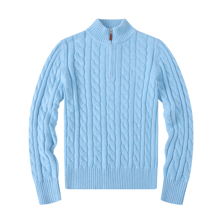 Herrtröja Autumn and Winter Stand Collar Liten hästbroderi vändningar stickning tröja casual bomull förtjockad termisk pullover polo tröja jacka kappa