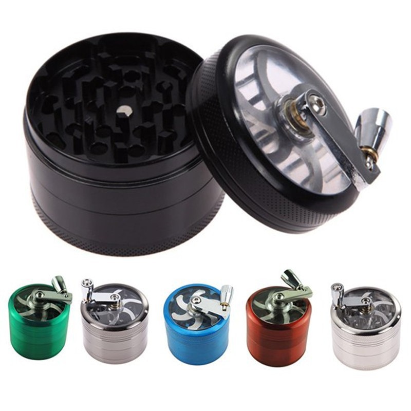 Smoking Pipes Hot 40mm zinc alloy smoke grinder with 4-layer hand cranked metal grinder belt