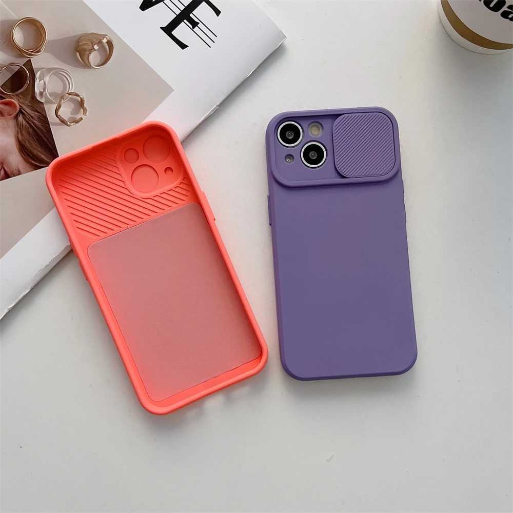 Mobiele Telefoon Gevallen Slide Camera Bescherming Snoep Kleur Zachte Siliconen Telefoon Case Voor iPhone 15 14 13 12 11 Pro XS Max X XR 7 8 15 Plus Bumper CoverL240105