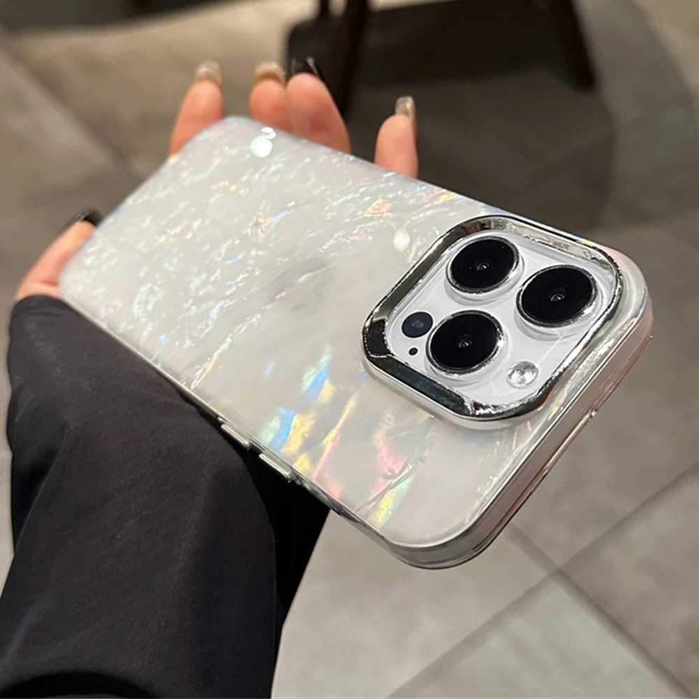 Cas de téléphone portable Laser Bling Glitter Shell Aurora Phone Case pour iPhone 13 14 15 Pro Max Fantasy Gradient Couverture antichoc pour iPhone 15 Pro MaxL240105