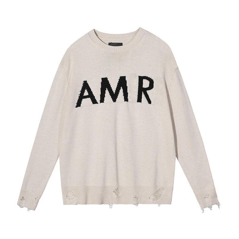 Pull de créateur Lettres Jacquard Logo Ourlet Manchette Conception Cassée Automne et Hiver Couple Col Rond Pull Occasionnel