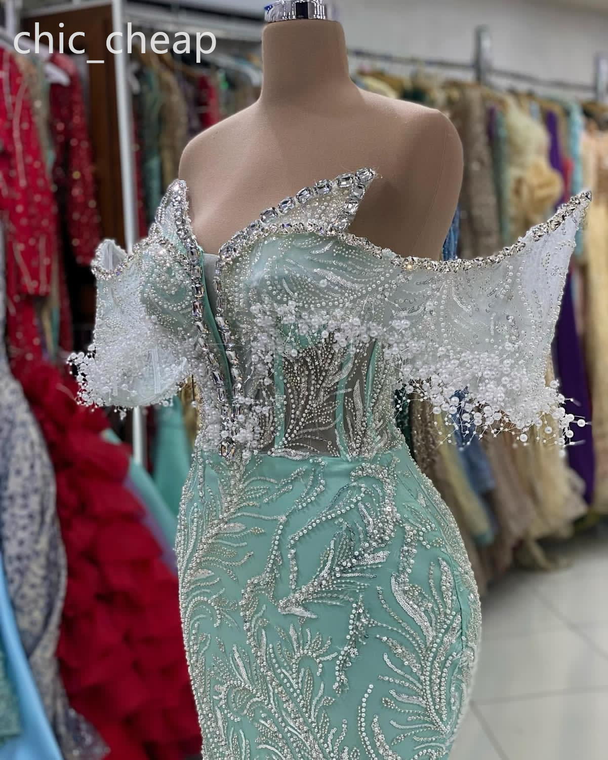 2024 ASO EBI MINT SMERAMAID PROM DRESS PEARLS CRYSTALS SEBVEDA ENKTALT FORMAL Party Second Reception Födelsedagsengagemang Klänningar ROBE DE SOIREE ZJ411