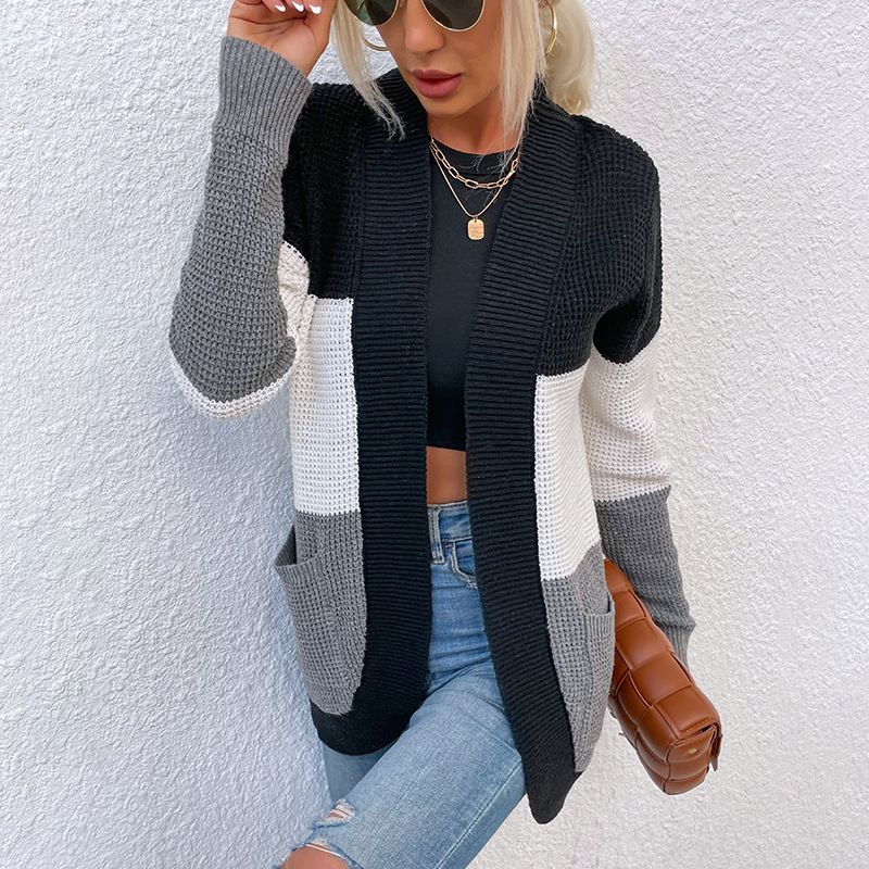 2024 Designer Knitted Cardigan Women Spring Long Sleeve Knitting Sweater Jacket Casual Loose Patchwork Outerwear Bulk Wholesale Clothes 10519