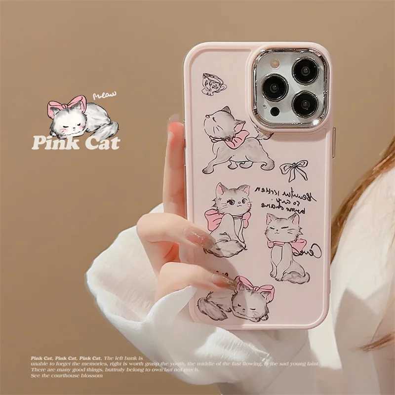 Obudowy telefonu komórkowego dla iPhone'a 11 12 13 14 Pro Max 7 8 Plus Creative Cartoon Rękopis kreskówkowy Cat Butterfly Anti-Fall Case for iPhone X XR ShellL240105