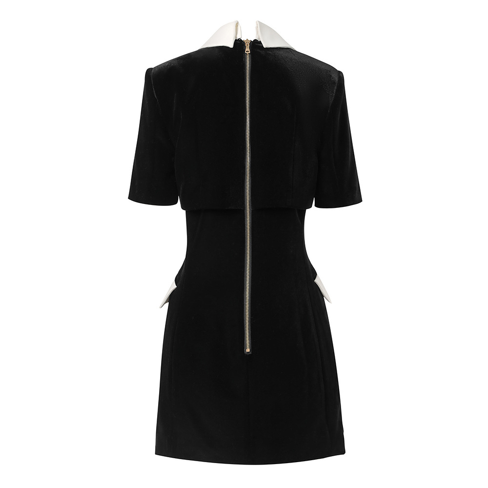 10063 XL 2024 Milano Runway Dress PRIMAVERA bavero collo manica corta a metà polpaccio nero marca stesso stile abito da donna moda alta qualità oushali