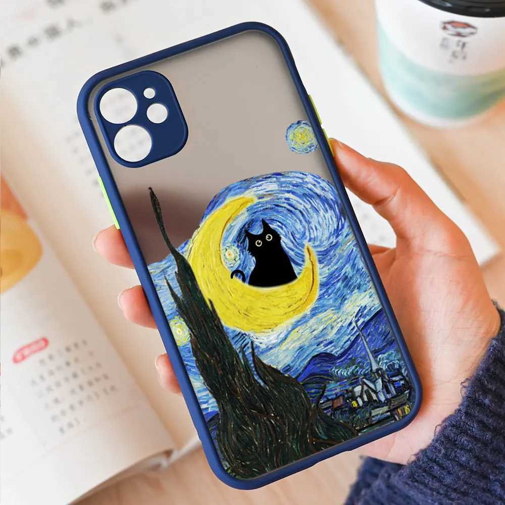 Obudowy telefonu komórkowego Retro Malarstwo olejne Van-Gogh Cat Case na iPhone 15 13 12 11 Pro Max Mini 14 7 8 Plus SE2020 x XS XR ShockProof Hard Coversl240105