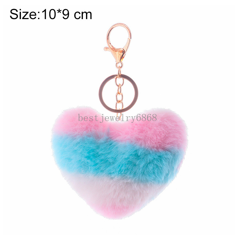 Colore coeur en peluche clés clés clés femmes filles mignons romantiques en fausse fourrure clés de coeur clés clés support de décorations suspendues cadeaux