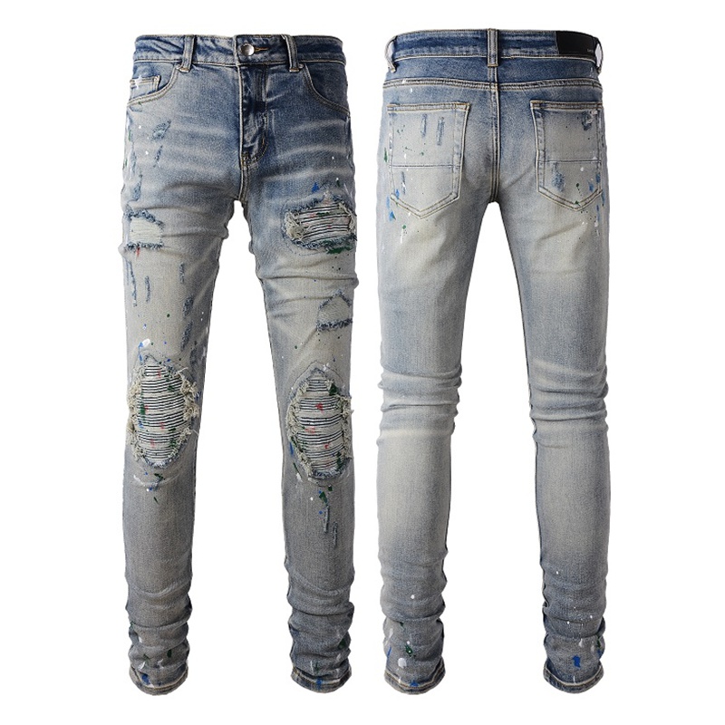 Designer jeans män denim broderi byxor mode hål byxa oss storlek 28-40 hiphop nödställda blixtlåsbyxor för manlig 2024 toppförsäljning