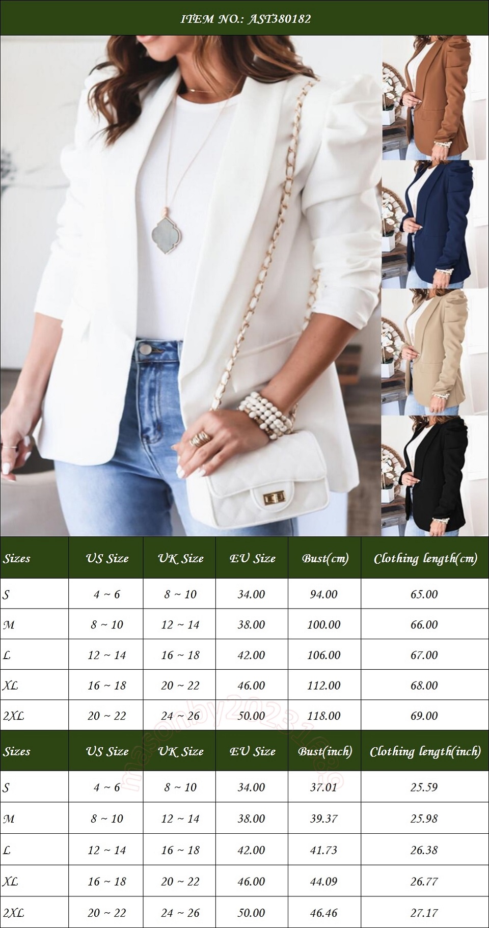 Veste de blazer de couleur unie de couleur solide et élégante avec conception de collier de revers Style Slim Fit Perfect pour la saison d'automne / hiver AST380182
